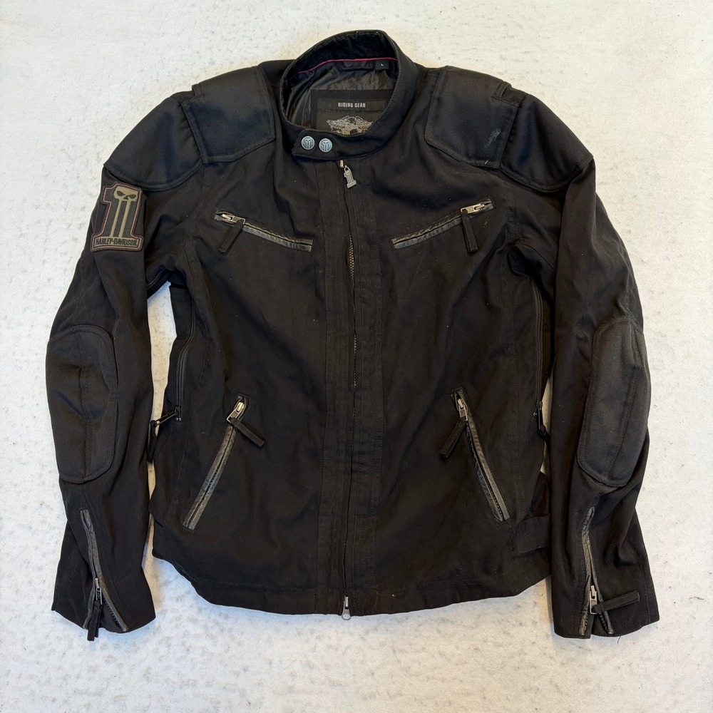 Harley-Davidson Riding Gear Jacket Mens Large Black Textile Mesh Padded Moto